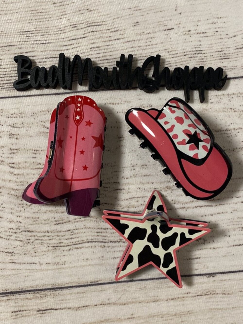 Set of 3 Pink Western Cowgirl Style Hair Clips